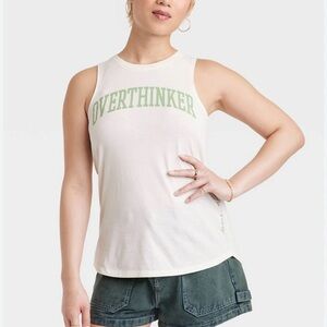 See The Way I See “Overthinker” Graphic Muscle Tank Top Cream Green Size 1XL